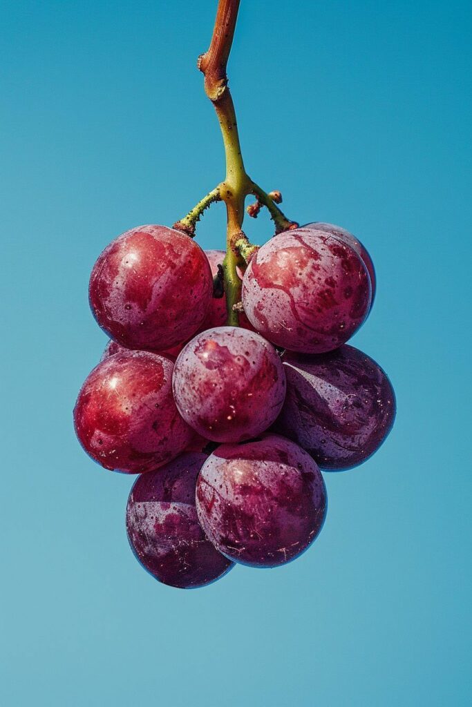 le dîner est servi. grappe de raisins rouges sur ciel bleu