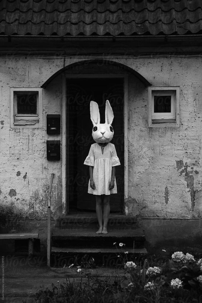 bonjour mes lapins. Rabbit Standing In Doorway Of Grungy House by Unknown