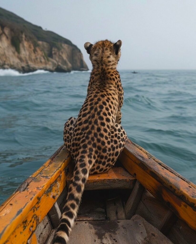 terre ! (un guépard dans une barque)